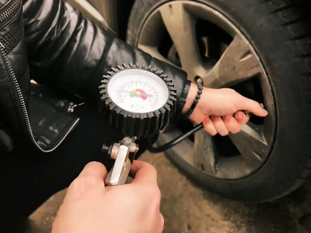 checking tyre pressure